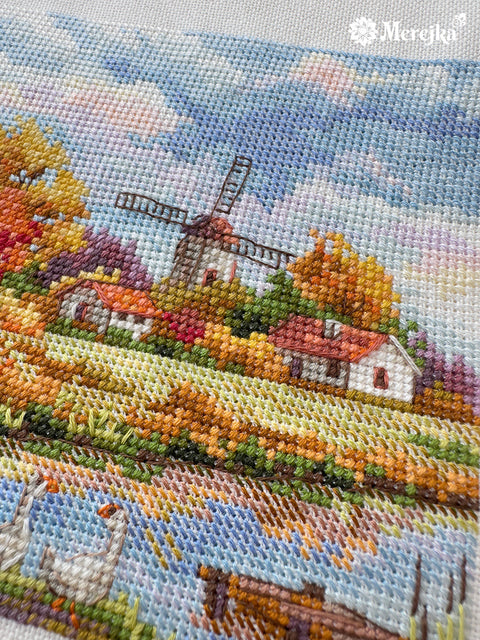 „Ruduo“ siuvinėjimo kryželiu rinkinys 11,5 × 11,5 cm – rudeninis motyvas, pradedantiesiems, namų dekorui