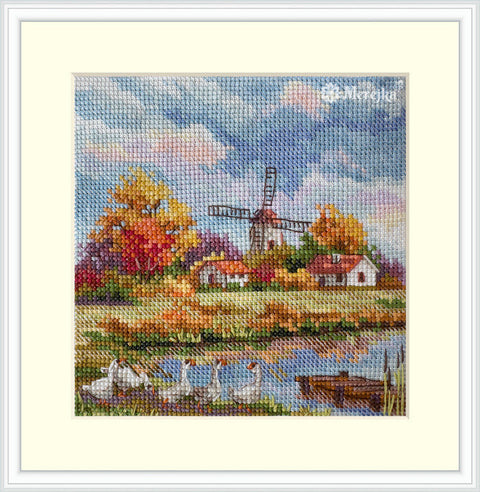 „Ruduo“ siuvinėjimo kryželiu rinkinys 11,5 × 11,5 cm – rudeninis motyvas, pradedantiesiems, namų dekorui