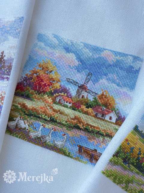 „Ruduo“ siuvinėjimo kryželiu rinkinys 11,5 × 11,5 cm – rudeninis motyvas, pradedantiesiems, namų dekorui