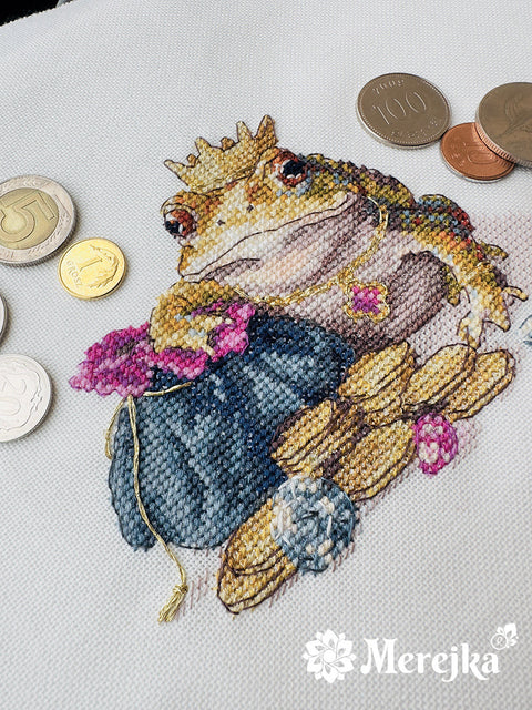 Merejka kryželių rinkinys „Auksinė rupūžė“ – baigto darbo 11×12 cm