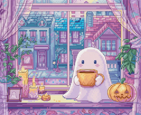 Siuvinėjimo kryželiu rinkinys „Rudeniški moliūgų latte vakarai“ 20×17 cm