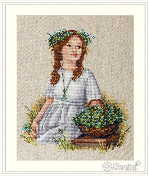 Merejka kryželių rinkinys Neužmirštuolės su DMC siūlais, 23×27 cm