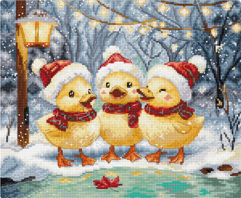 Kalėdiniai ančiukai – kryželiu siuvinėjimo rinkinys 24x20 cm, SLETIL9968
