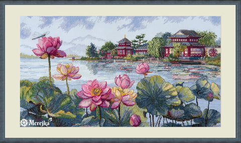 Siuvinėjimo rinkinys kryželiu „Lotoso svajonė“ 24×44 cm dekoratyvinei sienų puošybai