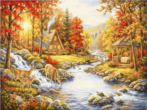 Siuvinėjimo petit point rinkinys „Rudens prieglobstis“ 29,5 x 22 cm