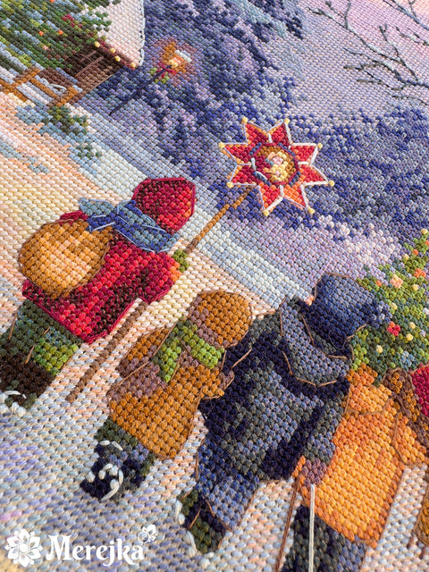 Kalėdinis kryželiu siuvinėjimo komplektas „Carol of the Bells“, 30×41 cm