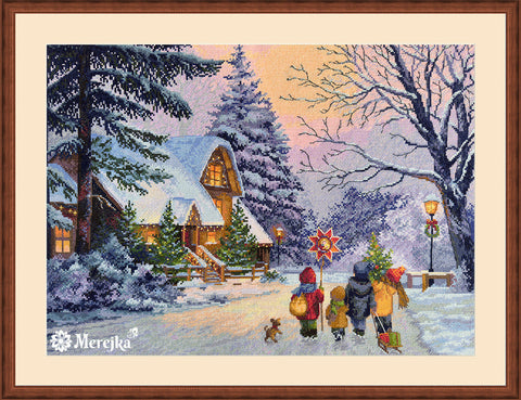 Kalėdinis kryželiu siuvinėjimo komplektas „Carol of the Bells“, 30×41 cm