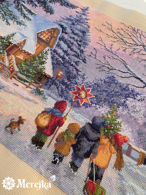 Kalėdinis kryželiu siuvinėjimo komplektas „Carol of the Bells“, 30×41 cm