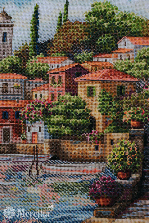 Siuvinėjimo kryželiu rinkinys „Pajūrio sodai“ 31 x 40 cm