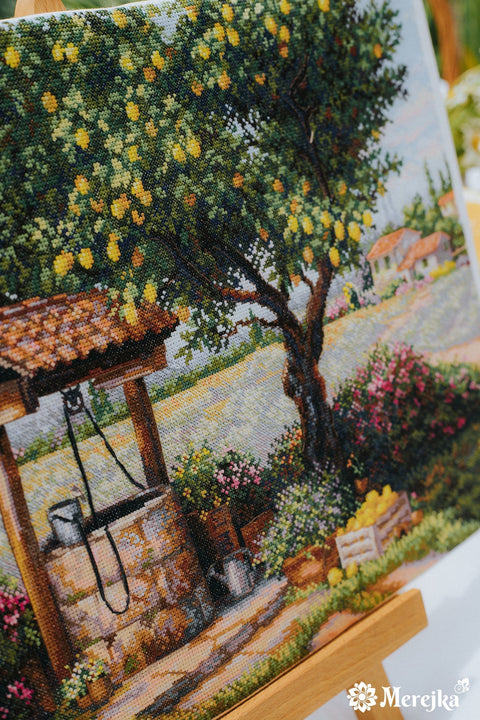 Siuvinėjimo kryželiu rinkinys „Po citrinmedžiu“ 39,5 x 30 cm