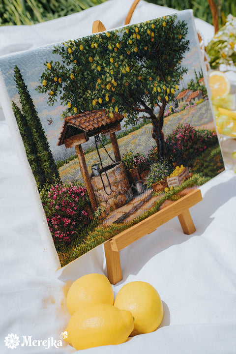 Siuvinėjimo kryželiu rinkinys „Po citrinmedžiu“ 39,5 x 30 cm