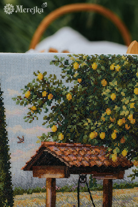 Siuvinėjimo kryželiu rinkinys „Po citrinmedžiu“ 39,5 x 30 cm