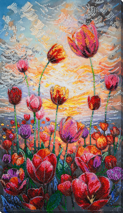 Karoliukų siuvinėjimo rinkinys „Pavasario ritmas“ su paveikslu 24x42 cm