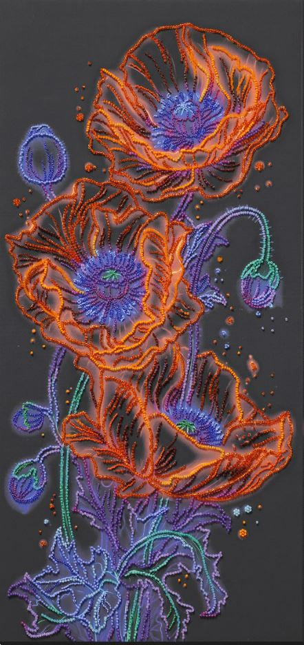Siuvinėjimo karoliukais rinkinys „Neoninės aguonos“ 26 x 53 cm