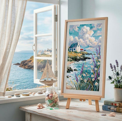 Jūros peizažo kryželių siuvinėjimo rinkinys „Kai jūra sapnuoja“ 23x40 cm AAH-318