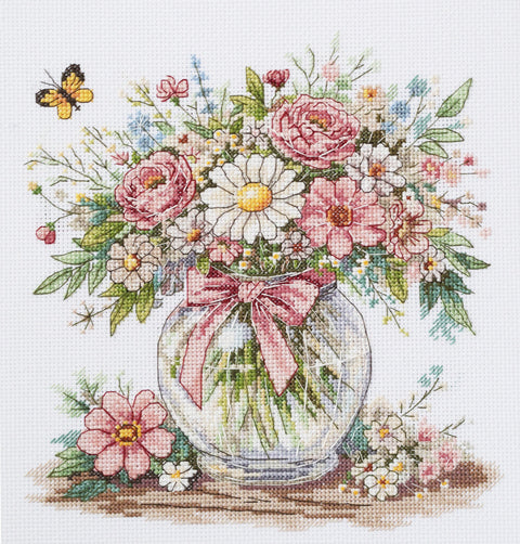 Siuvinėjimo kryželiu rinkinys „Gėlių nuotaika“ 21 x 22 cm
