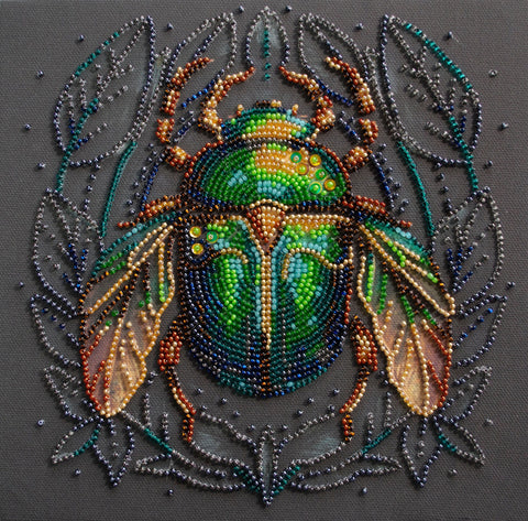 Smaragdinio vabalo karoliukų siuvinėjimo komplektas, 20x20 cm