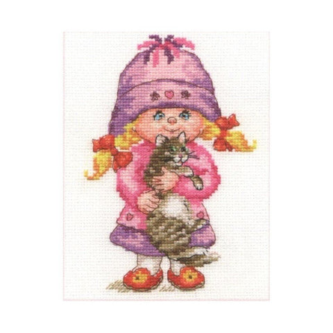 Siuvinėjimo rinkinys Alisa "Mergytė su katyte" 0-64 (11x16 cm) - kaSiulai.lt