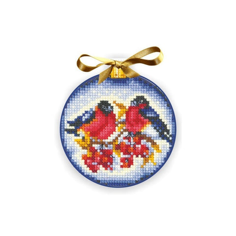 Siuvinėjimo rinkinys Andriana Christmas Balls Bullfinches SANN-24 8X8cm - kaSiulai.lt