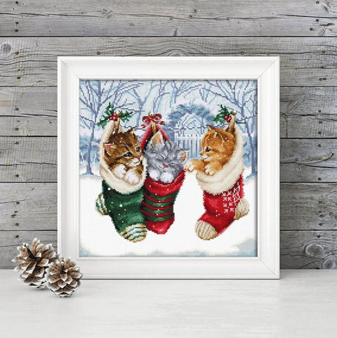 Siuvinėjimo rinkinys Counted "Snowy Kitties" 24x24cm SLETIL8087 - 🧶kaSiulai.lt