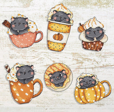 Siuvinėjimo rinkinys Cross - stitch kit "Pumpkin Cup Kitties Kit of 6 pcs" 9x7cm SLETIL8092 - 🧶kaSiulai.lt