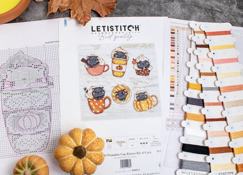 Siuvinėjimo rinkinys Cross - stitch kit "Pumpkin Cup Kitties Kit of 6 pcs" 9x7cm SLETIL8092 - 🧶kaSiulai.lt