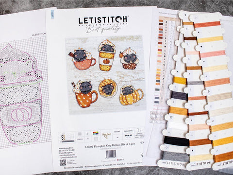 Siuvinėjimo rinkinys Cross - stitch kit "Pumpkin Cup Kitties Kit of 6 pcs" 9x7cm SLETIL8092 - 🧶kaSiulai.lt