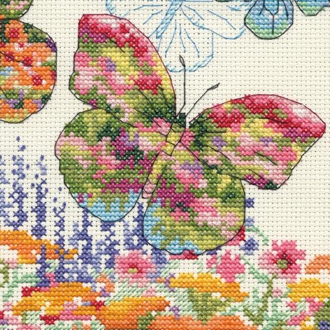 Dimensions siuvinėjimo kryželiu rinkinys „Gėlės ir drugelis“ — elegantiškas motyvas