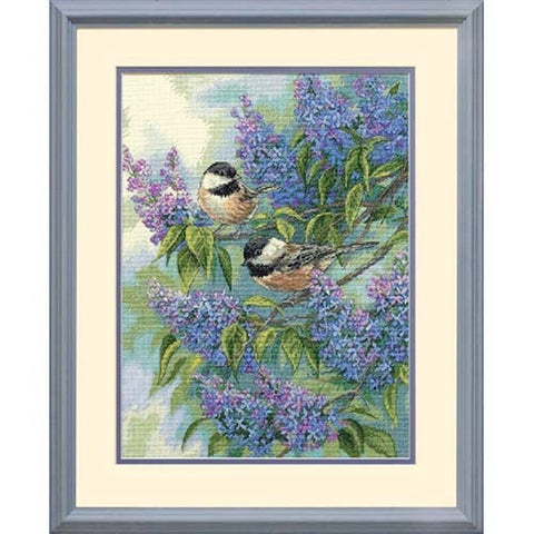 Siuvinėjimo rinkinys DIMENSIONS Chickadees and Lilacs 30x41cm - kaSiulai.lt