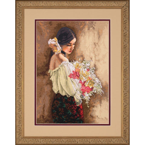 Siuvinėjimo rinkinys DIMENSIONS Woman with Bouquet 27x38cm - kaSiulai.lt