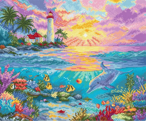 Siuvinėjimo kryželiu rinkinys „Delfinų rojus“ 29 x 24 cm