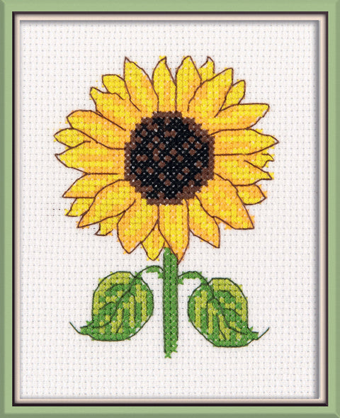 Mini kryželių siuvinėjimo rinkinys „Saulėgrąža“, 10×12 cm paveikslėlis