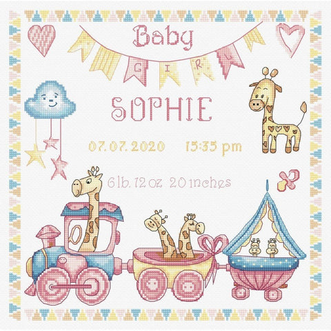 Siuvinėjimo rinkinys LetiStitch Baby Girl Record SLETI935 26x26cm - kaSiulai.lt
