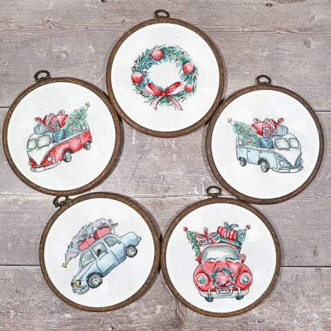 Siuvinėjimo rinkinys LetiStitch Christmas Retro Cars SLETI965 10x10cm - kaSiulai.lt