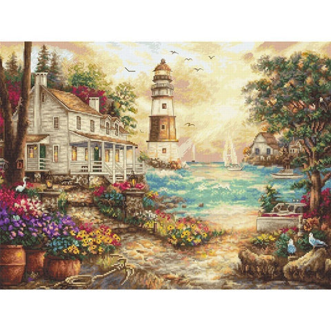 Siuvinėjimo rinkinys LetiStitch Cottage by the sea SLETI962 42x32cm - kaSiulai.lt