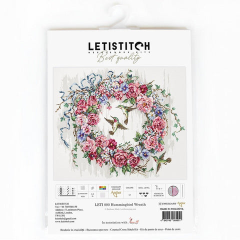 Siuvinėjimo rinkinys LetiStitch Hummingbird Wreath SLETI990 47x40cm - kaSiulai.lt