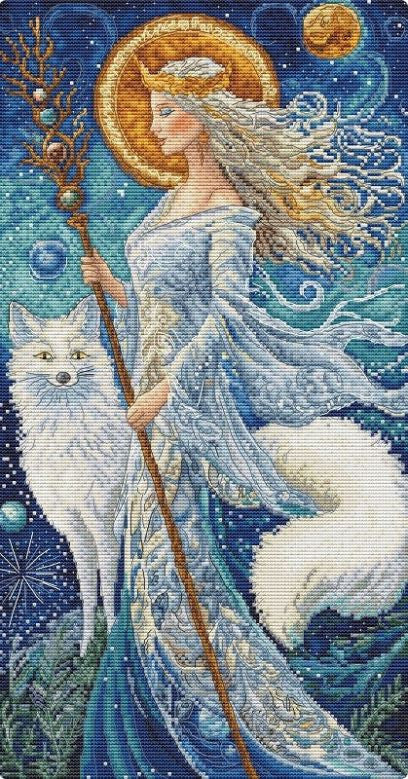 Siuvinėjimo kryželiu rinkinys „Žiemos deivė“ 36 x 19 cm