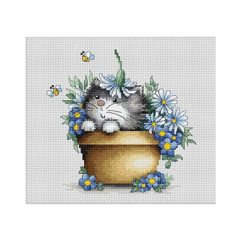 Siuvinėjimo rinkinys Luca-S Kitten in flowers SB1048 16x15.5cm - kaSiulai.lt