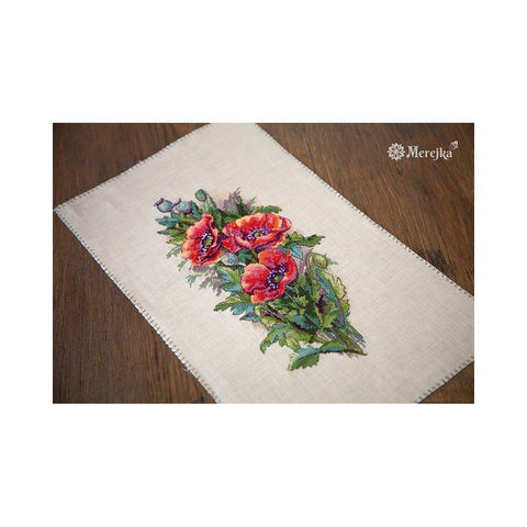 Siuvinėjimo rinkinys Merejka Vintage Poppies (Cappucino AIDA) SK81A 30x16cm - kaSiulai.lt