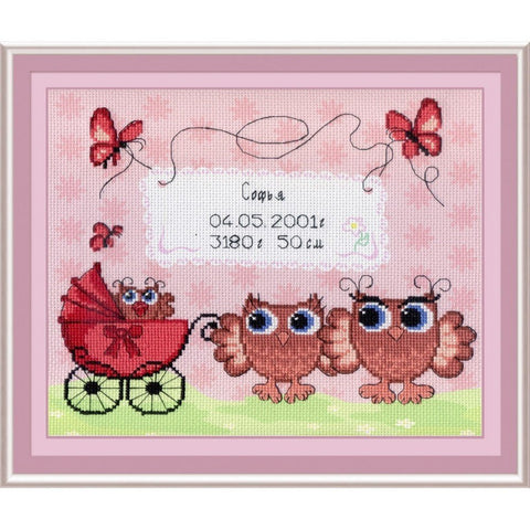 Siuvinėjimo Rinkinys MP Studija Birth Sampler Owlets SRK-317 22x25cm - kaSiulai.lt