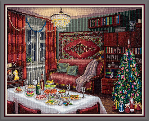 PANNA kryželių siuvinėjimo rinkinys „Naujųjų metų nostalgija“ 40 × 27,5 cm – naujametis žiemos motyvas