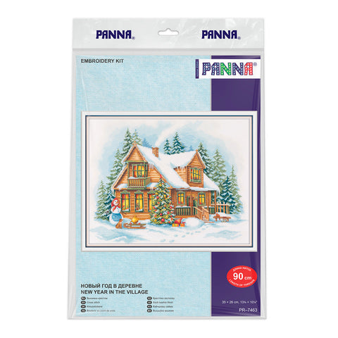 Kryželių siuvinėjimo rinkinys PANNA „Naujieji metai kaime“, 35×26 cm, žiemos kaimo peizažas