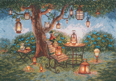 PANNA kryželių siuvinėjimo rinkinys „Žibintai“ 43x30 cm gamtos motyvas