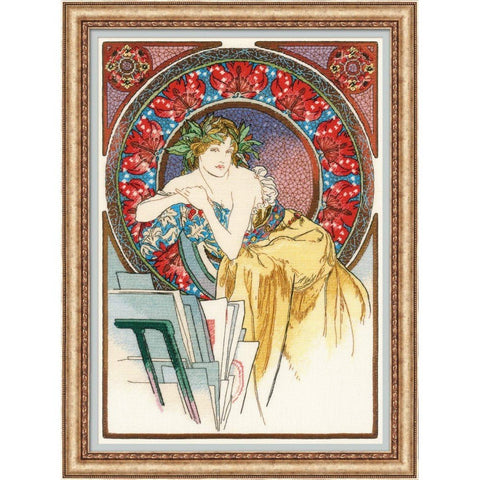 Siuvinėjimo rinkinys RIOLIS Girl with Easel after A. Mucha’s Artwork 100/058 28x40cm - kaSiulai.lt