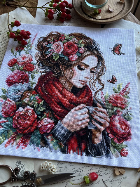 Kryželių siuvinėjimo rinkinys „Harmonija“ 24×24 cm – kvadratinis paveikslas, puiki dovana