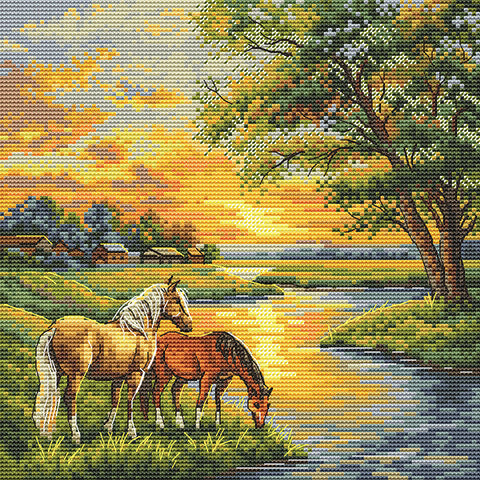 Kryželiu siuvinėjimo rinkinys „Gimtieji kraštai“ 19×19 cm – kraštovaizdžio motyvas namų dekorui