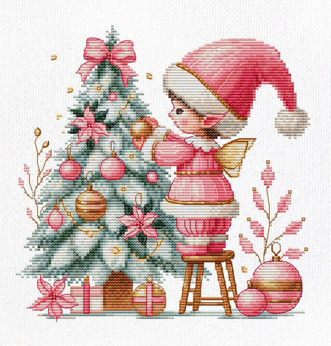 Kalėdinis kryželiu siuvinėjimo rinkinys „Christmas Joy“, 17×17 cm dekoratyvinei puošybai