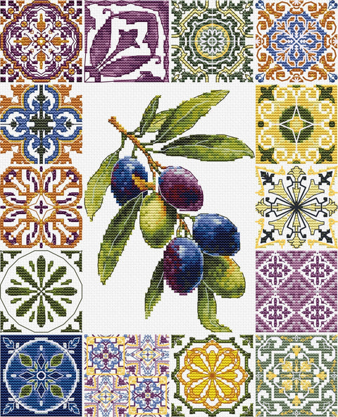 Luca‑S siuvinėjimo kryželiu komplektas „Viduržemio alyvmedžių paletė“, 20×25 cm