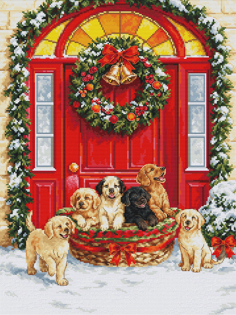 Kalėdinis kryželiu siuvinėjamas paveikslas „Santa’s Delivery“, 29x38 cm rinkinys