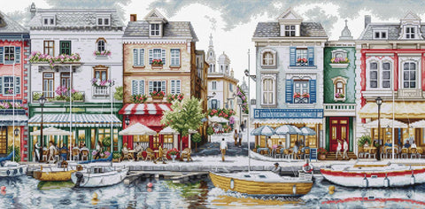 Siuvinėjimo kryželiu rinkinys „Quayside“ panoraminis paveikslas 64×32 cm, SBU5103